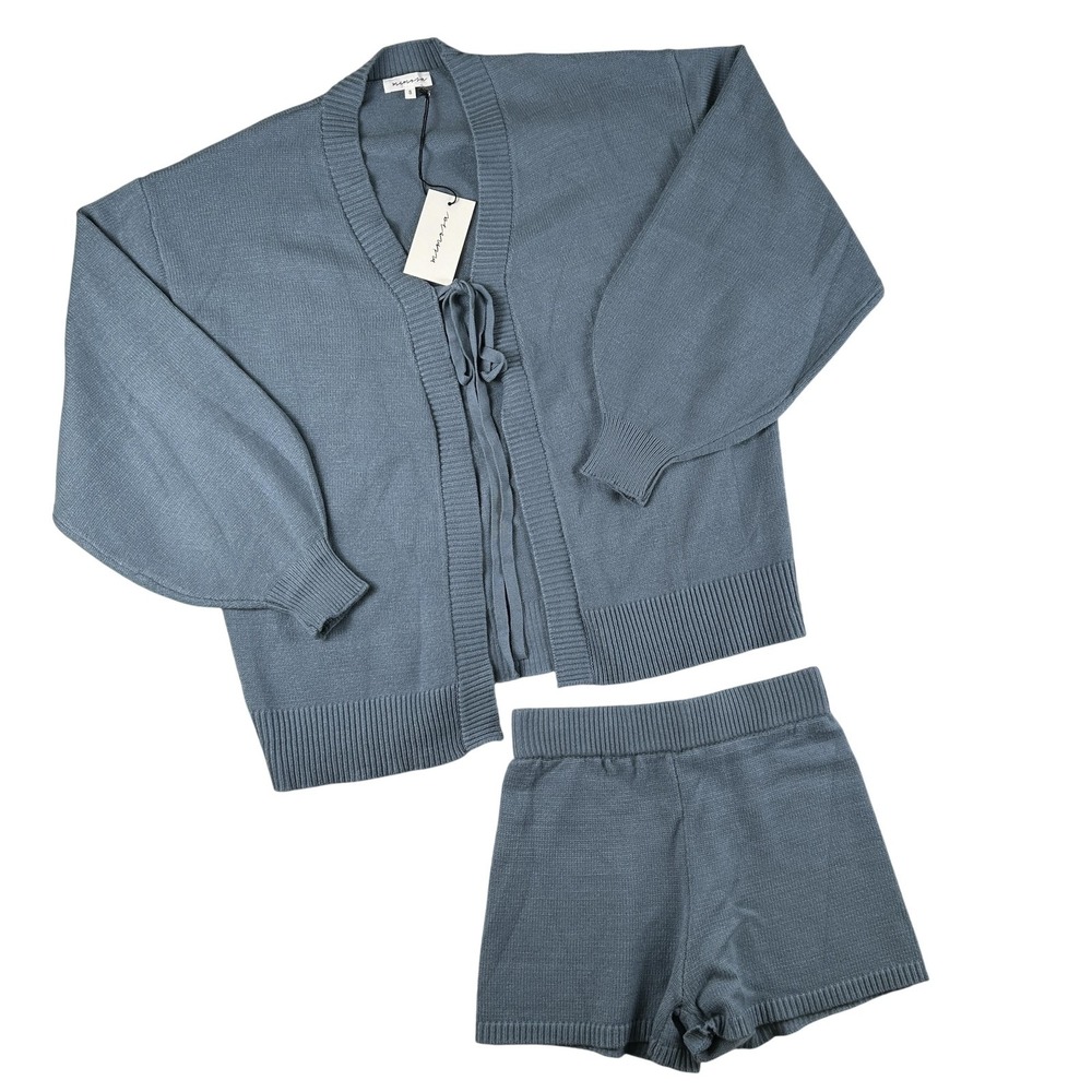 Mimosa Two‎ Piece Set Womens Small Blue Knit Sweater Shorts Lounge Outfit Casual
